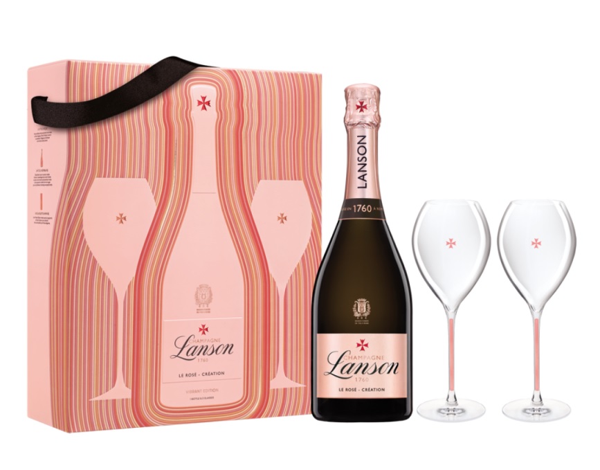 Lanson Le Rose Label 75cl + 2 Glasses Set