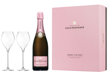 Louis Roederer Rose Vintage 2015 75cl + 2 Glasses Gift Set - Damaged Box