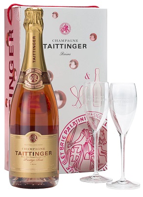 Taittinger Brut Prestige Rose NV 75cl + 2 Glasses Pack